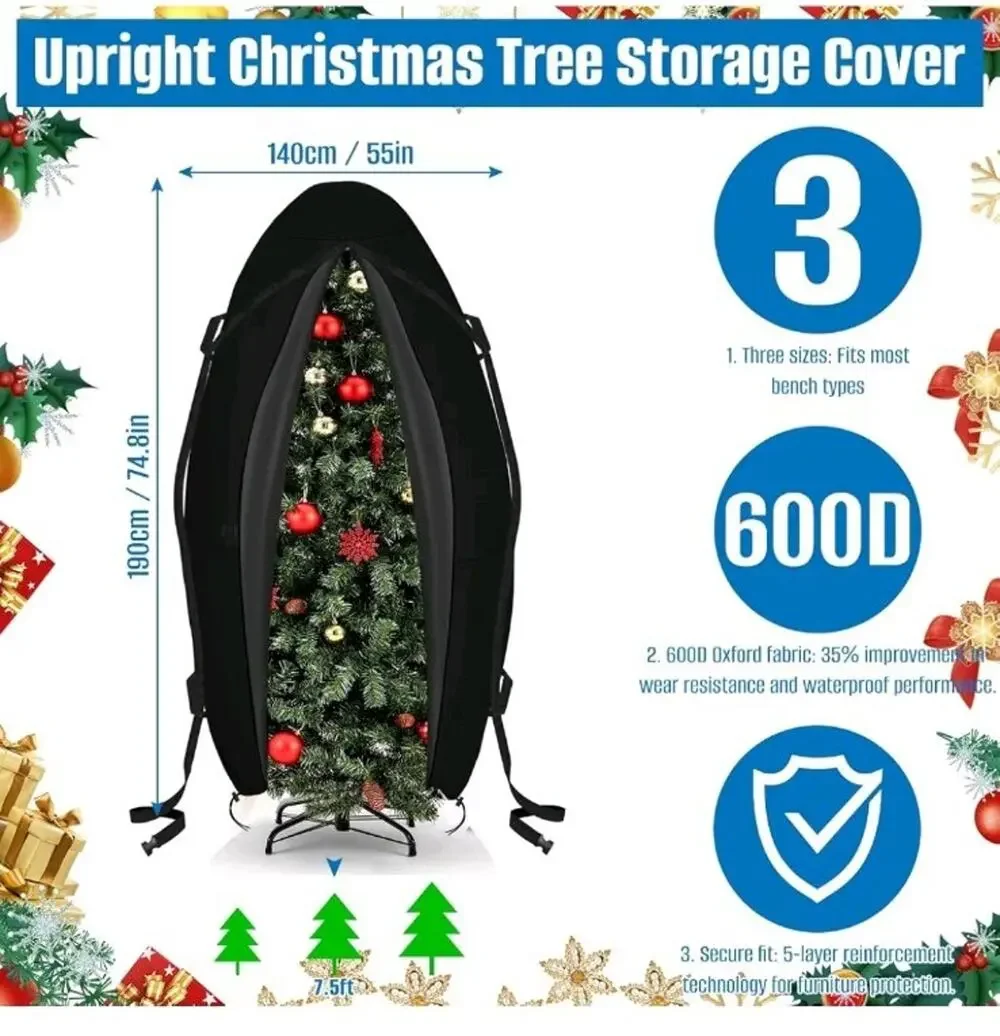 Christmas Tree Waterproof Zippered Storage Bag for 7.5 ft Tree Tear-Resistant